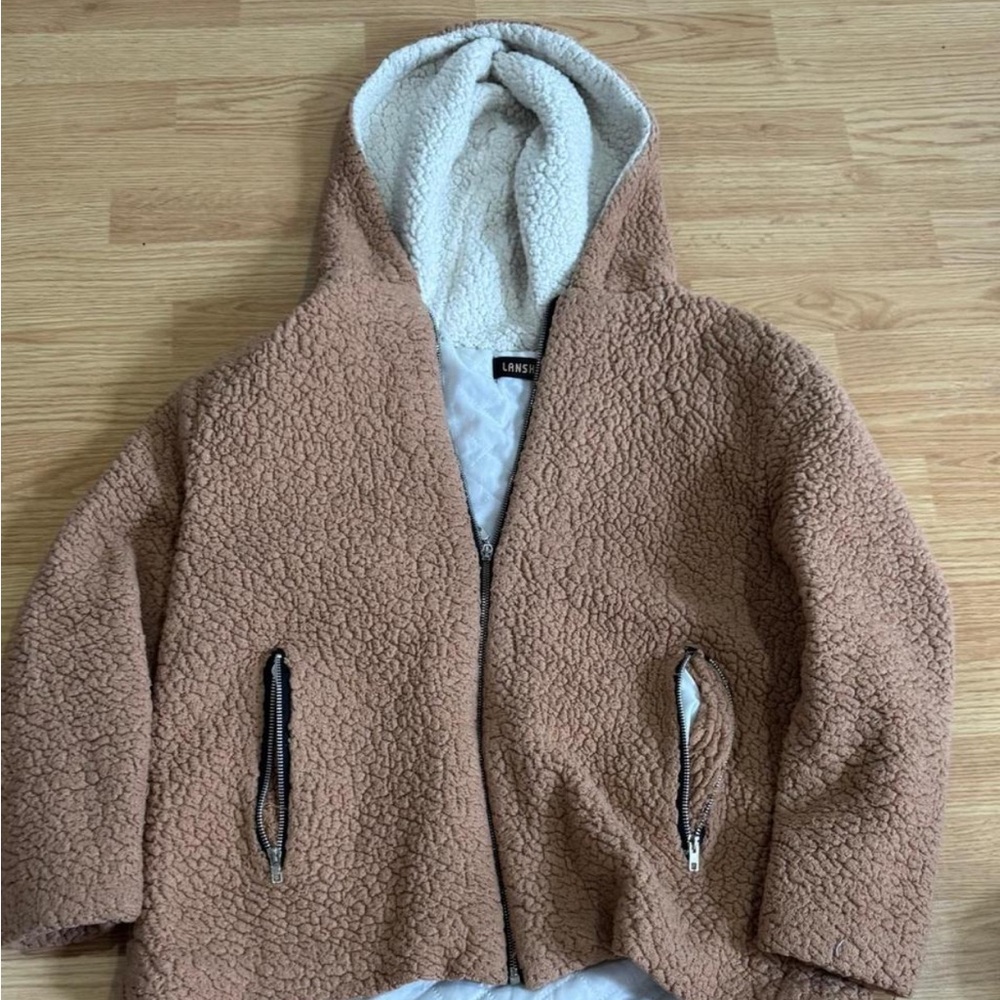 Lands' End Cream and Tan Sherpa Jacket
